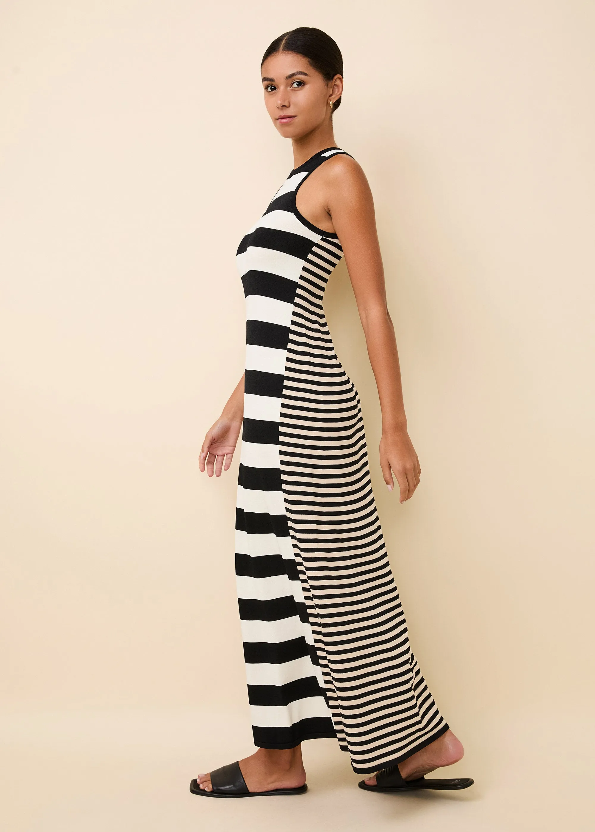 Oria Dress Noir Brule Khaki Stripe