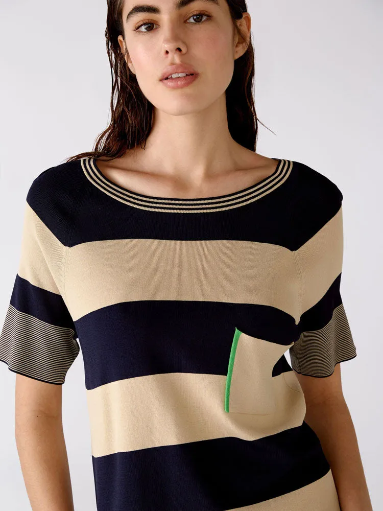 Oui Stripe Jumper Light Stone & Blue