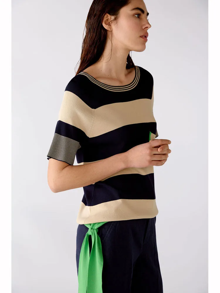 Oui Stripe Jumper Light Stone & Blue