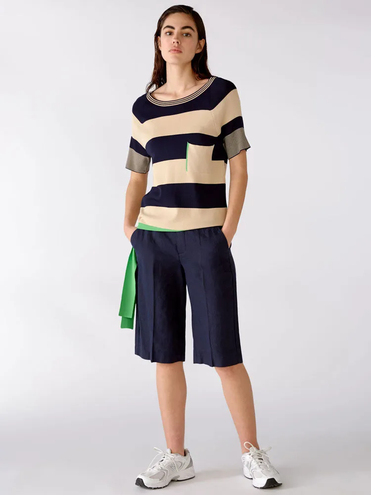 Oui Stripe Jumper Light Stone & Blue