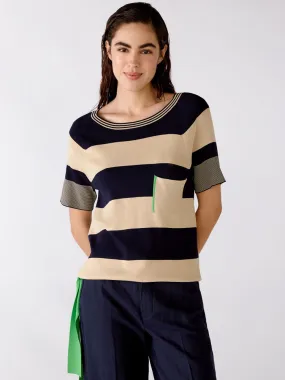 Oui Stripe Jumper Light Stone & Blue