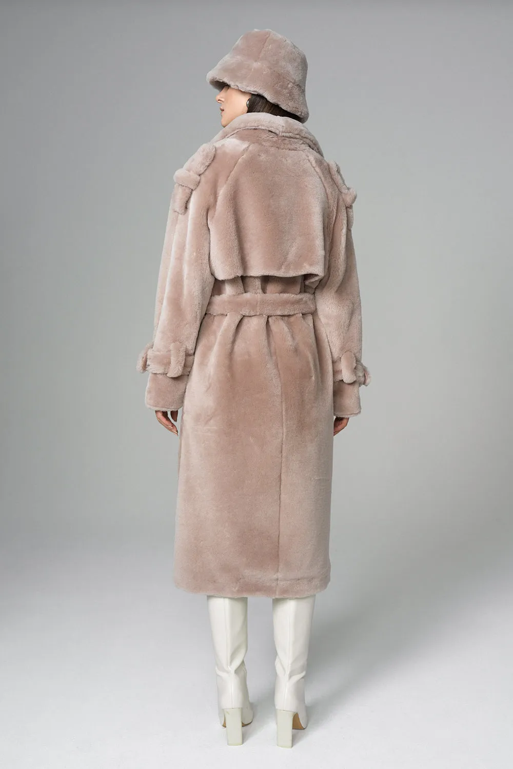 Pink Genuine Lamb Fur Overcoat with Fanny Pack