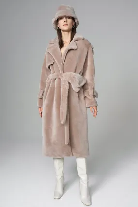 Pink Genuine Lamb Fur Overcoat with Fanny Pack