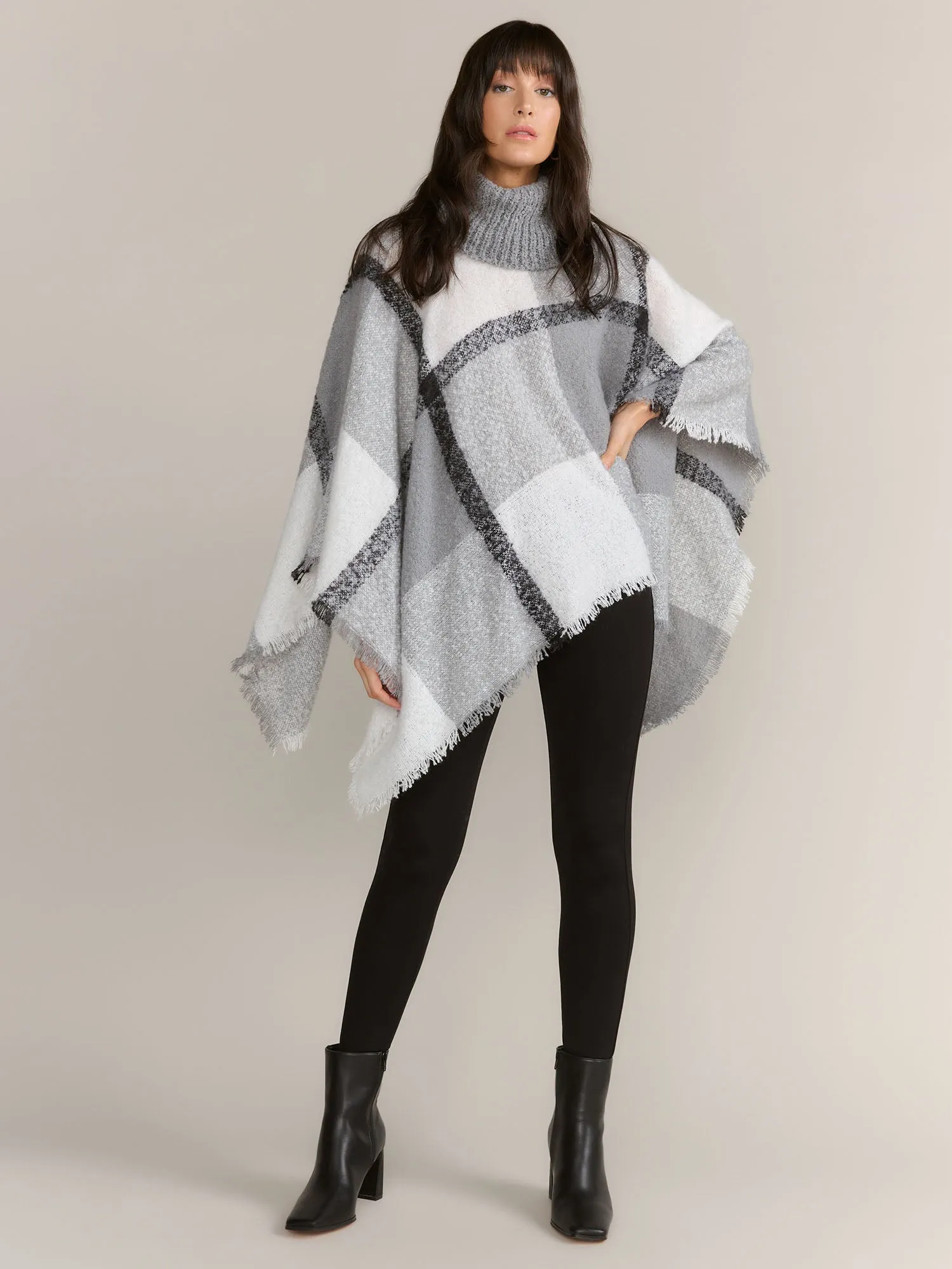 Plaid Turtle Neck Poncho