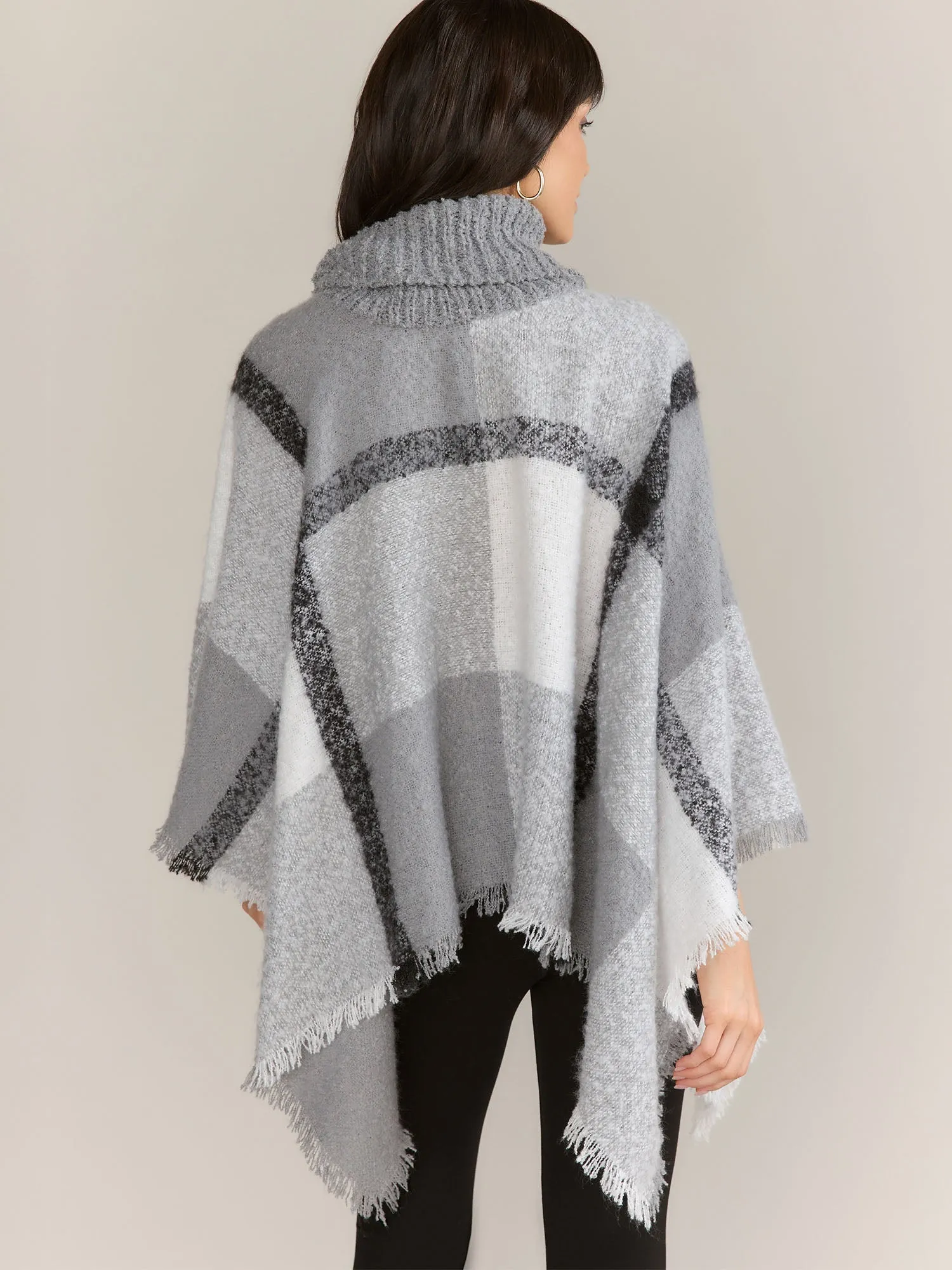 Plaid Turtle Neck Poncho