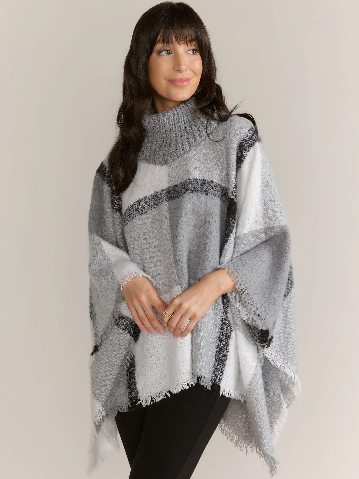 Plaid Turtle Neck Poncho