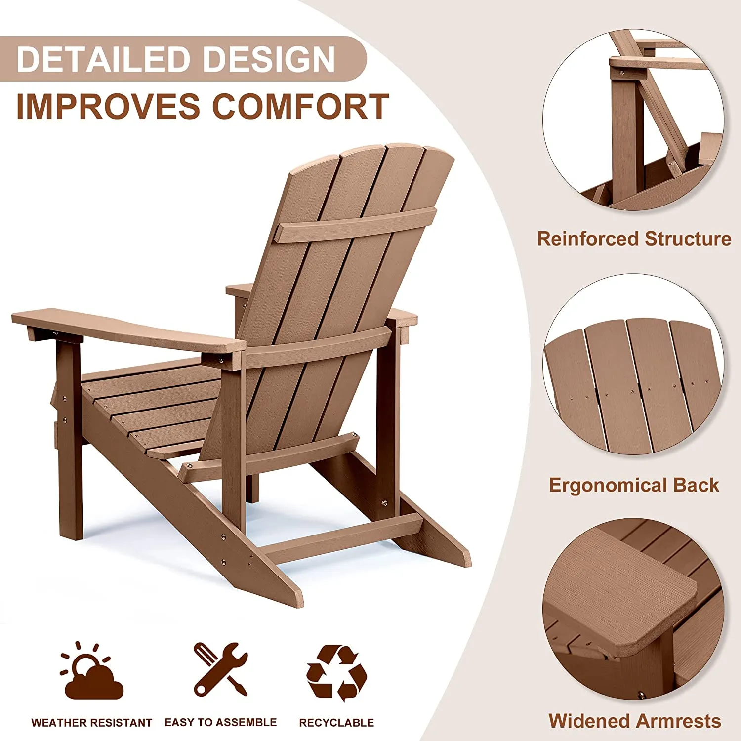 Plastic Adirondack Chair, Weather Resistant Patio Chairs, Outdoor Deck Fire Pit Chairs