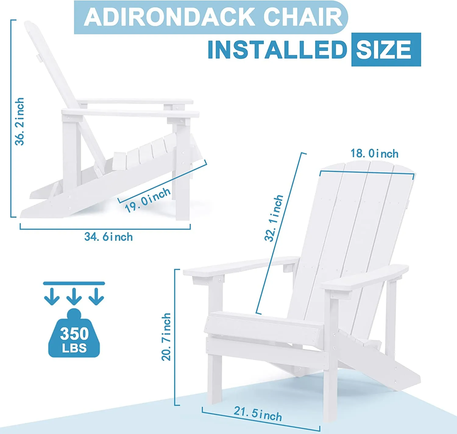 Plastic Adirondack Chair, Weather Resistant Patio Chairs, Outdoor Deck Fire Pit Chairs