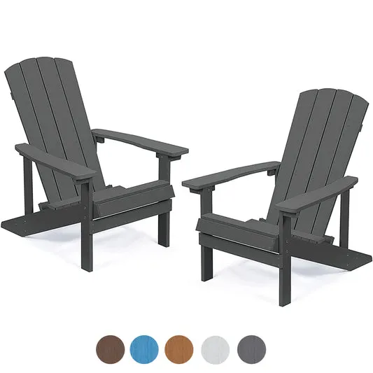 Plastic Adirondack Chairs Set of 2, Weather Resistant Patio Chairs, Outdoor Deck Fire Pit Chairs