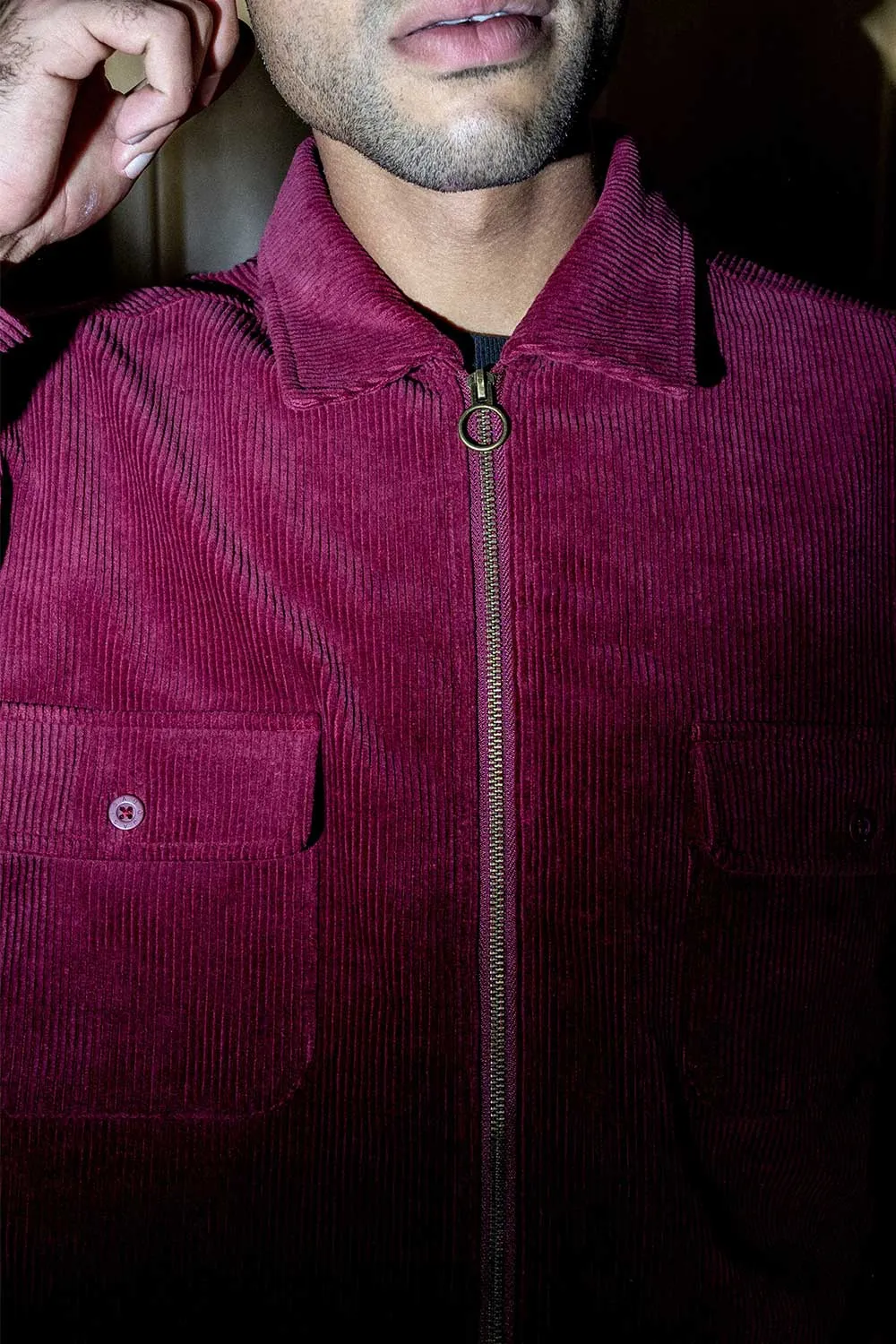 Quasi Corduroy Shirt Jacket - Burgundy