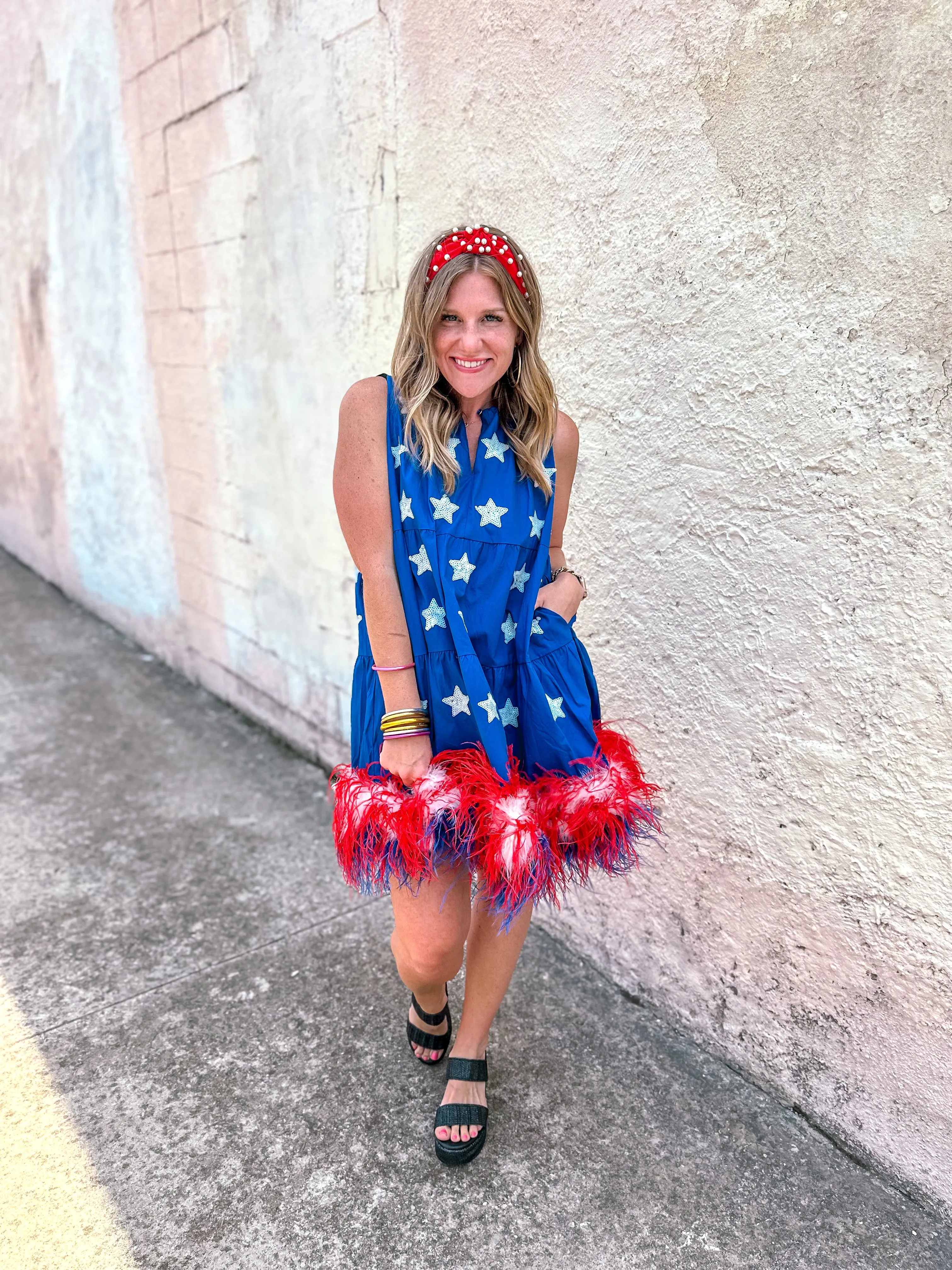 Queen of Sparkles: Blue Star Feather Bottom Tank Dress