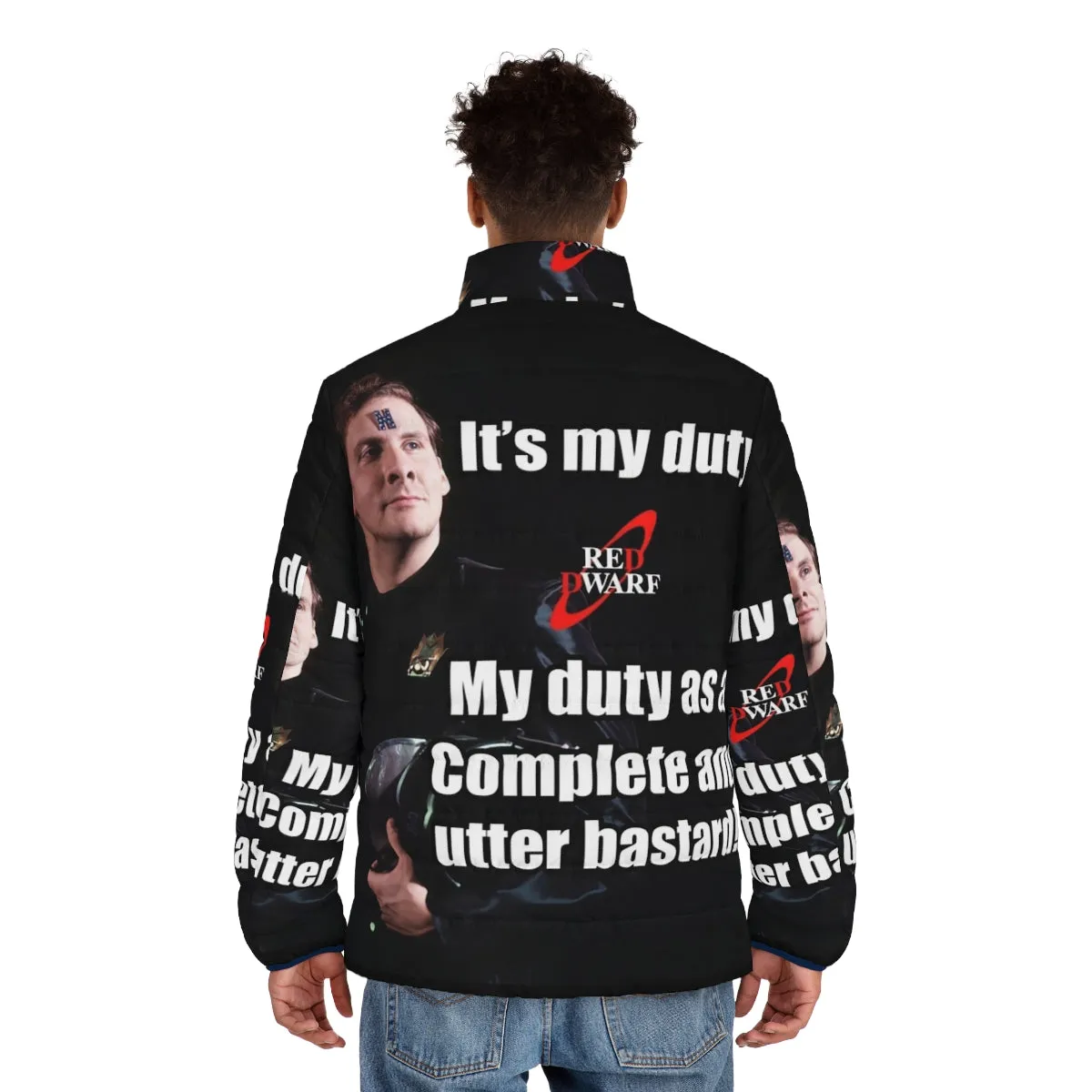 "Rimmer's Duty: Red Dwarf-Inspired Puffer Jacket"