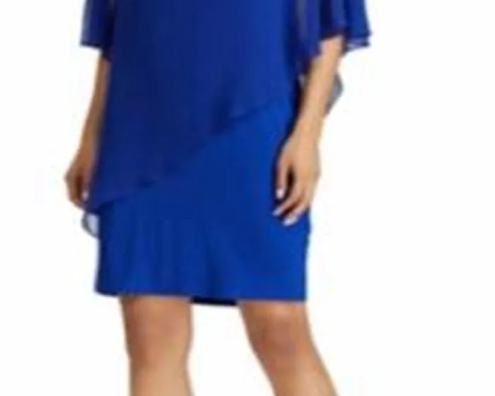 Ralph Lauren Women's Chiffon Overlay Jersey Shift Dress Blue Size 12