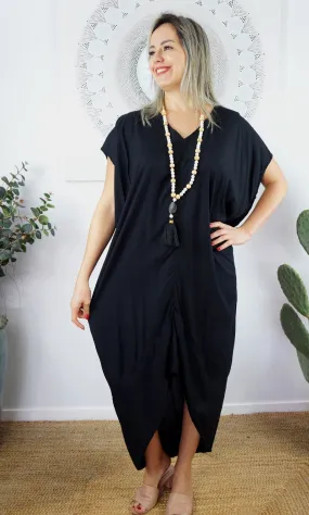 Rayon Kaftan Long Frilled Toga Black