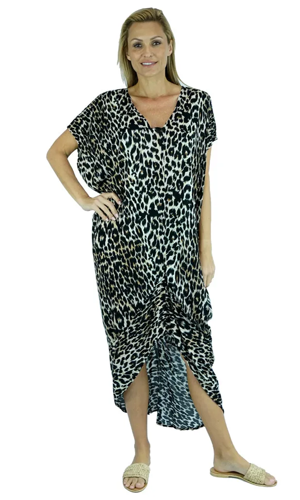 Rayon Kaftan Long Frilled Toga Leopard, More Colours