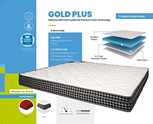 Refresh Crystal Cool Gel Premium Foam with Soft Foam Queen Size Mattress 78x60x6