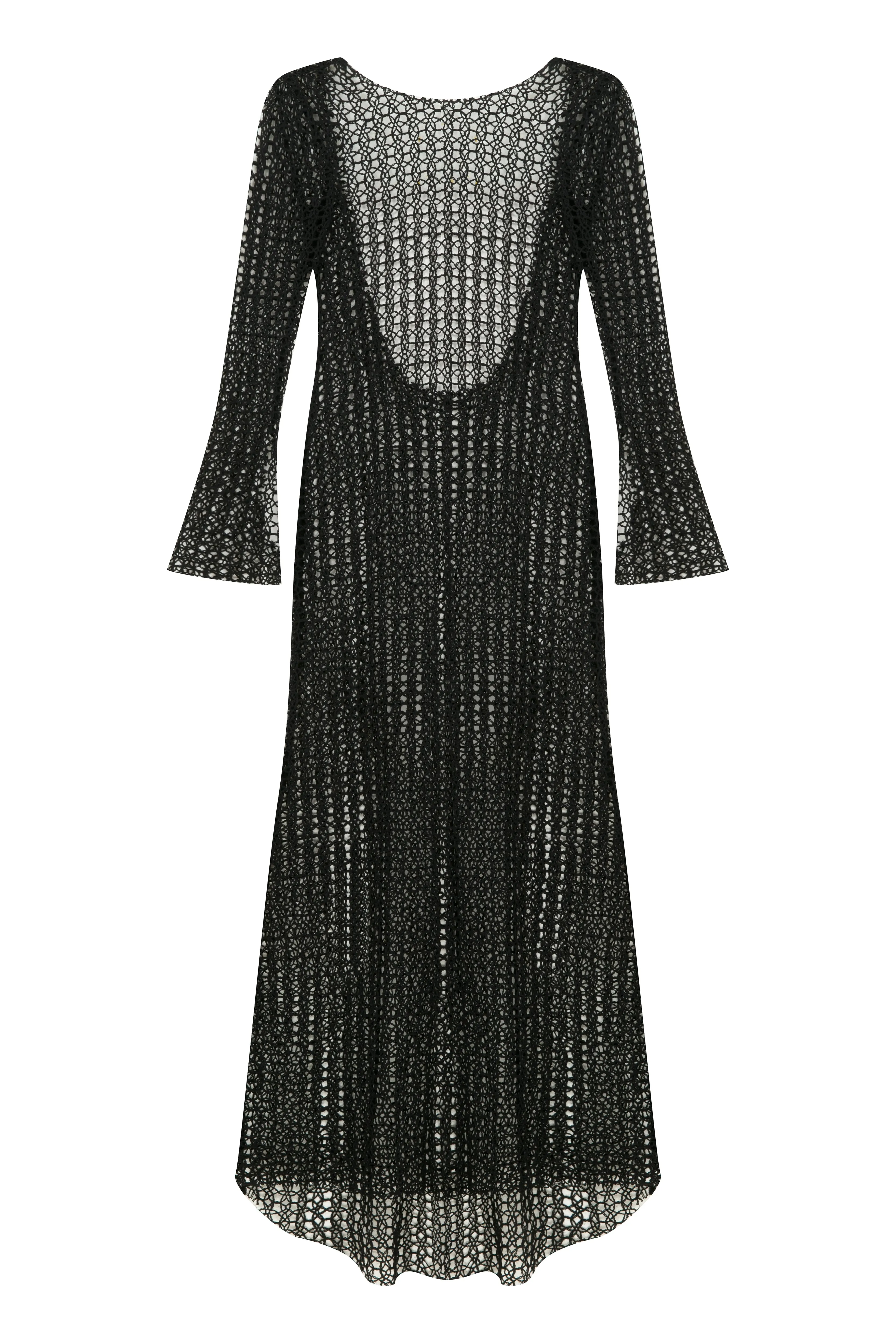 Riona Open-Back Crochet Long Dress in Black