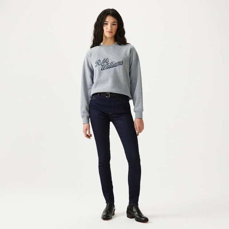 R.M.Williams Script Ladies Crew Neck Sweater - Grey/Blue