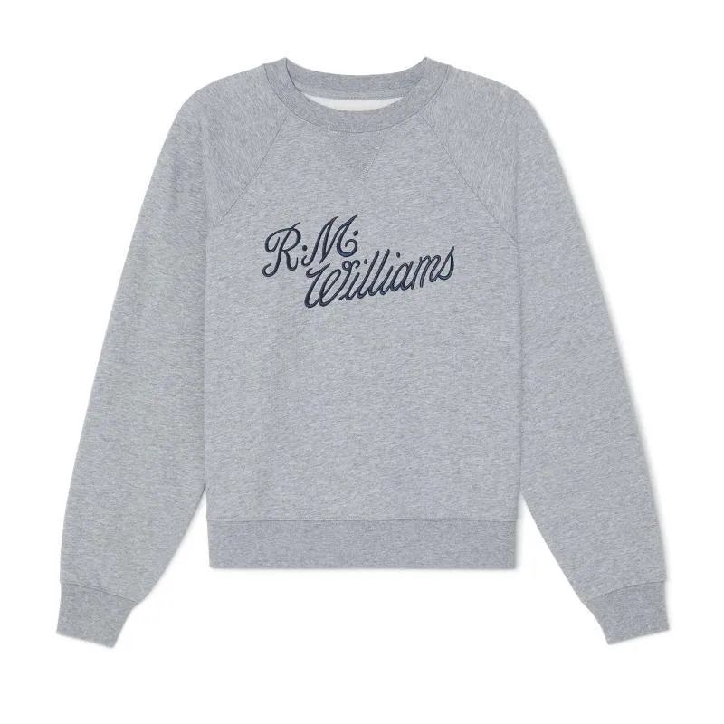 R.M.Williams Script Ladies Crew Neck Sweater - Grey/Blue