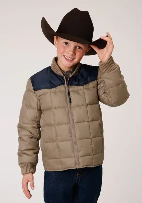 Roper Boys Khaki/Blue Polyester Insulated Western Jacket