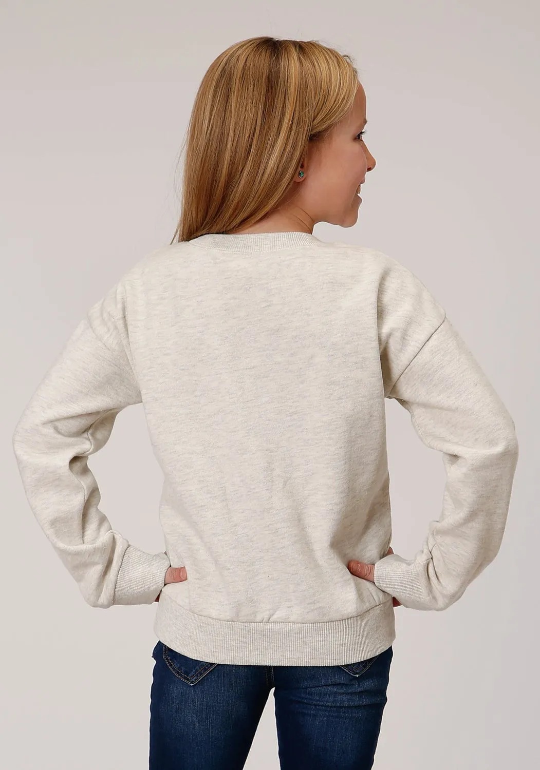 Roper Girls Cream Cotton Blend Howdy Heather Sweatshirt