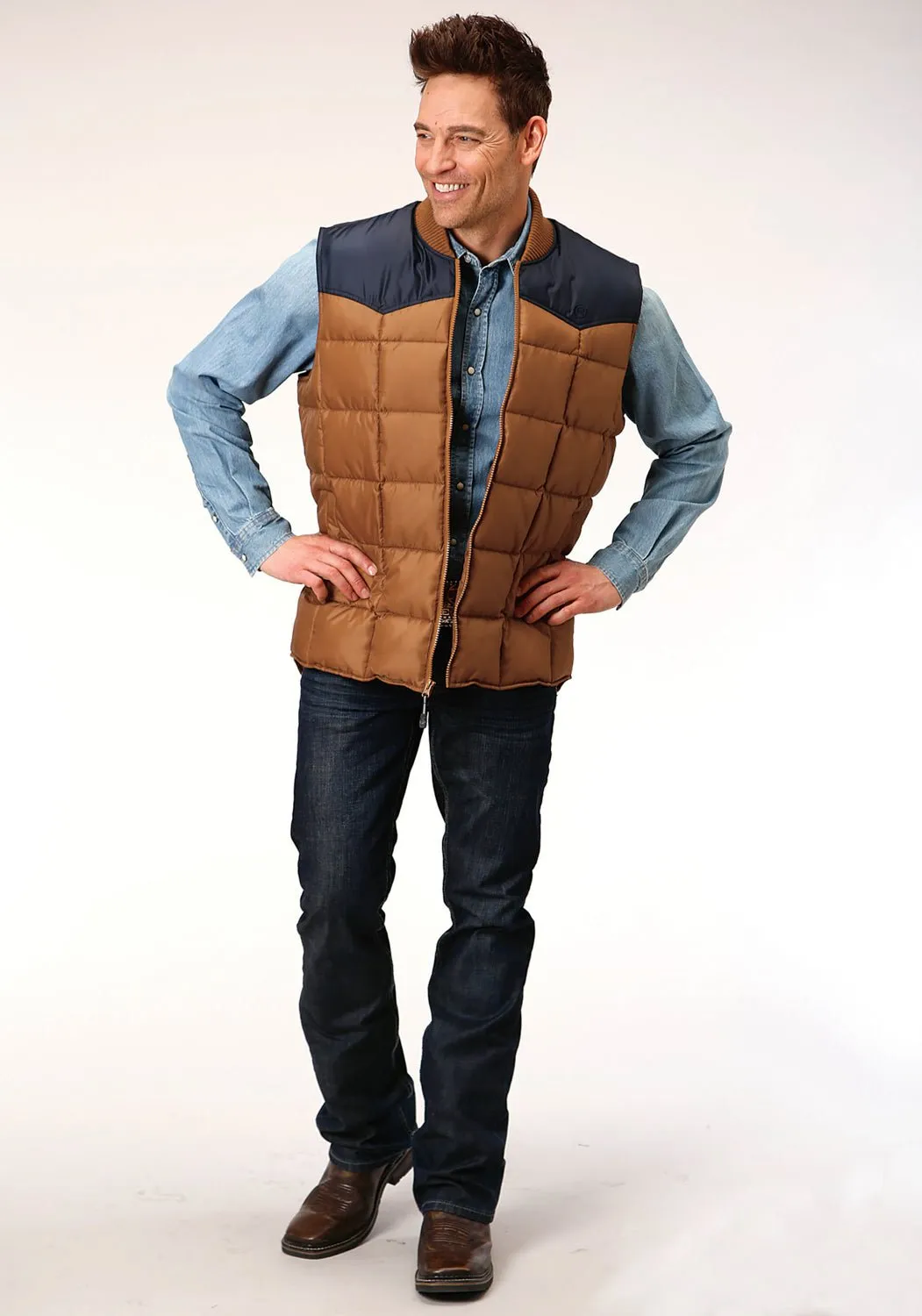 Roper Mens Brown Polyester Quilted Insulated Vest