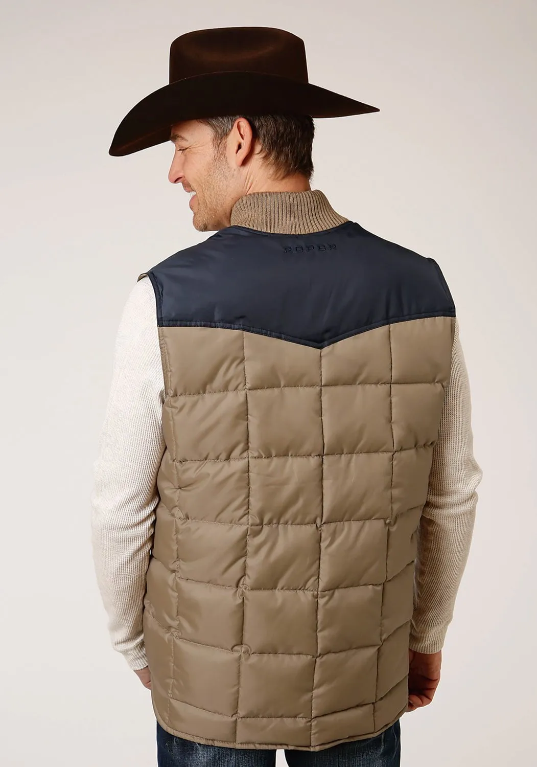 Roper Mens Khaki/Blue Polyester Quilted Insulated Vest