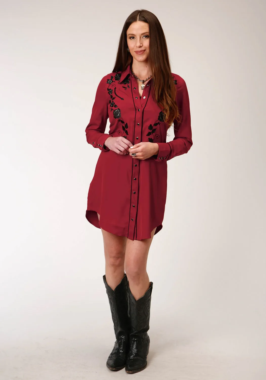 Roper Womens Red Polyester Old West Retro L/S Dress