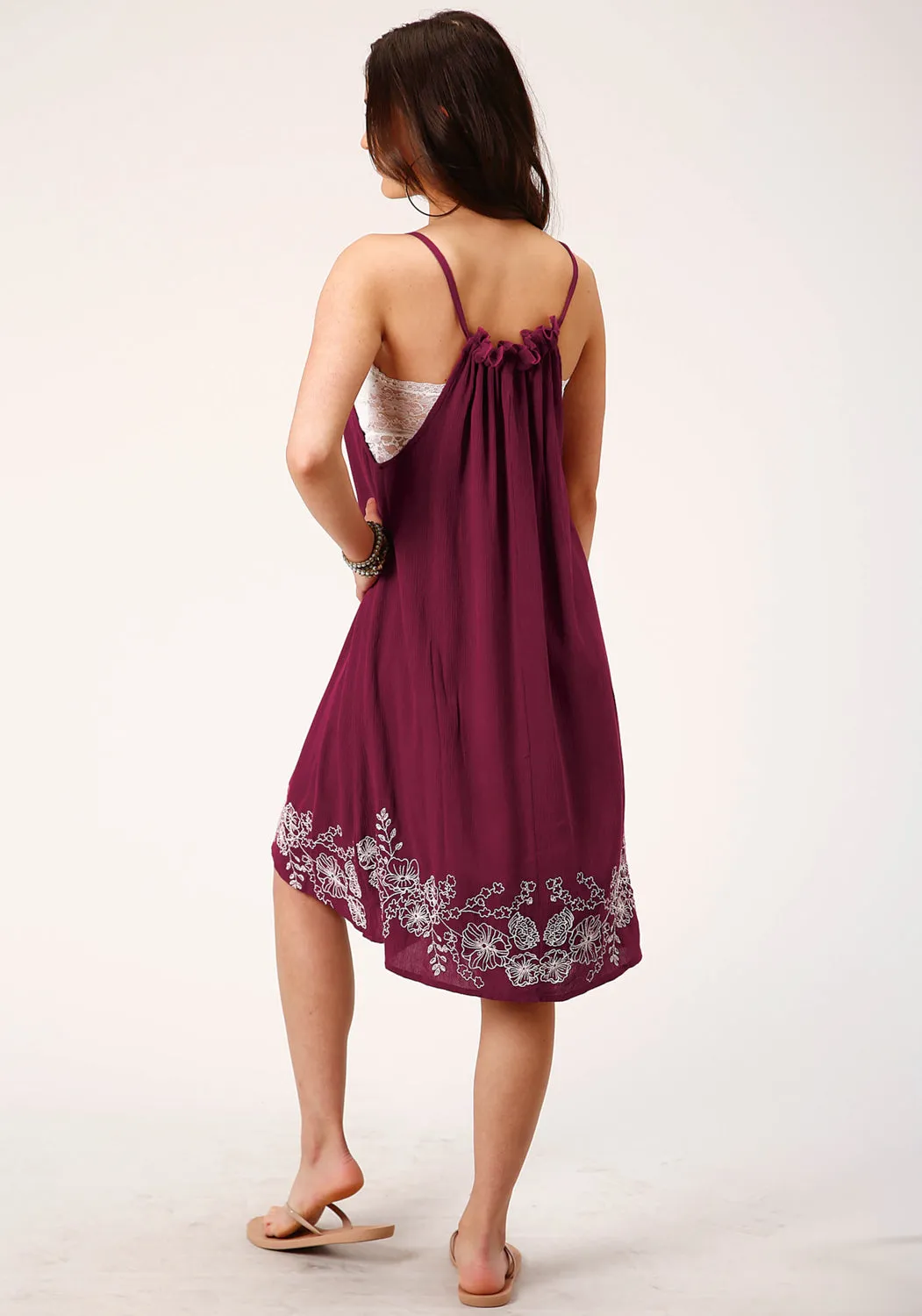 Roper Womens Strappy Crepe Wine 100% Rayon S/L Dress