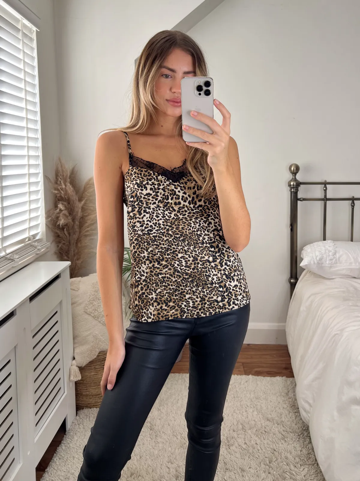 Rose Animal Print Lace Insert Cami Top