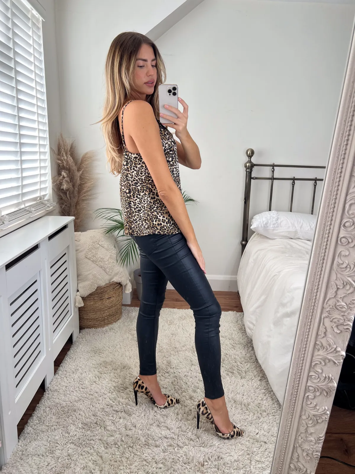 Rose Animal Print Lace Insert Cami Top