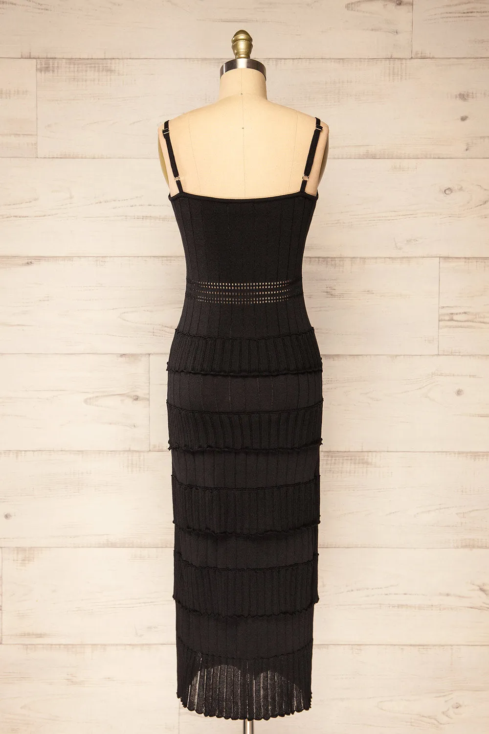 Rotherwick | Black Knit Openwork Midi Dress