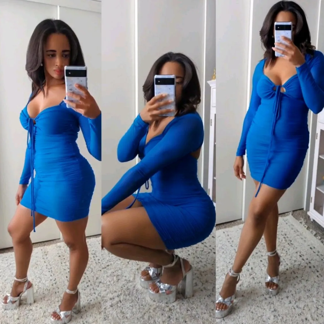 Royal Blue Long Sleeved Mesh Dress