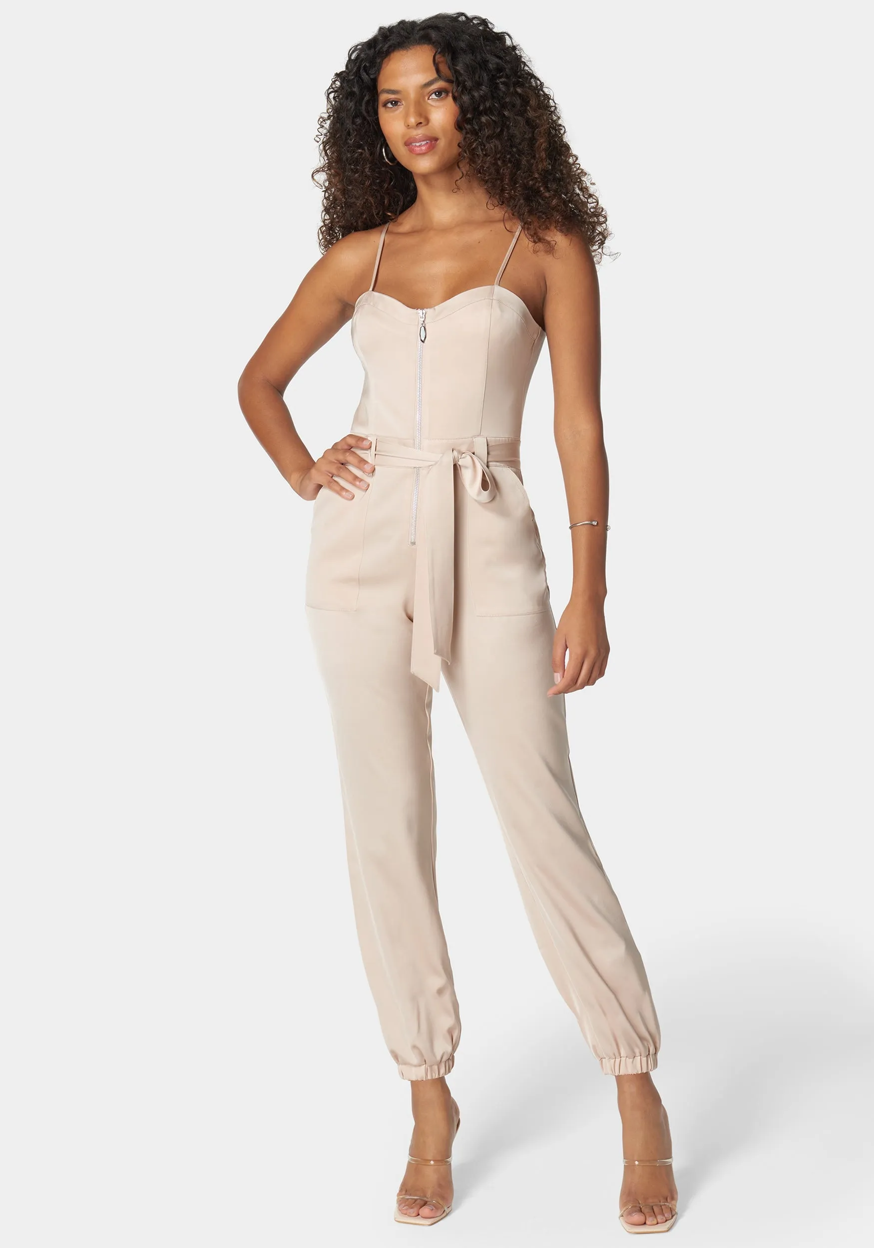 Self Tie Bustier Jogger Jumpsuit