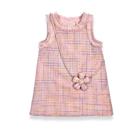 Sleeveless Tweed Dress with purse - Pink