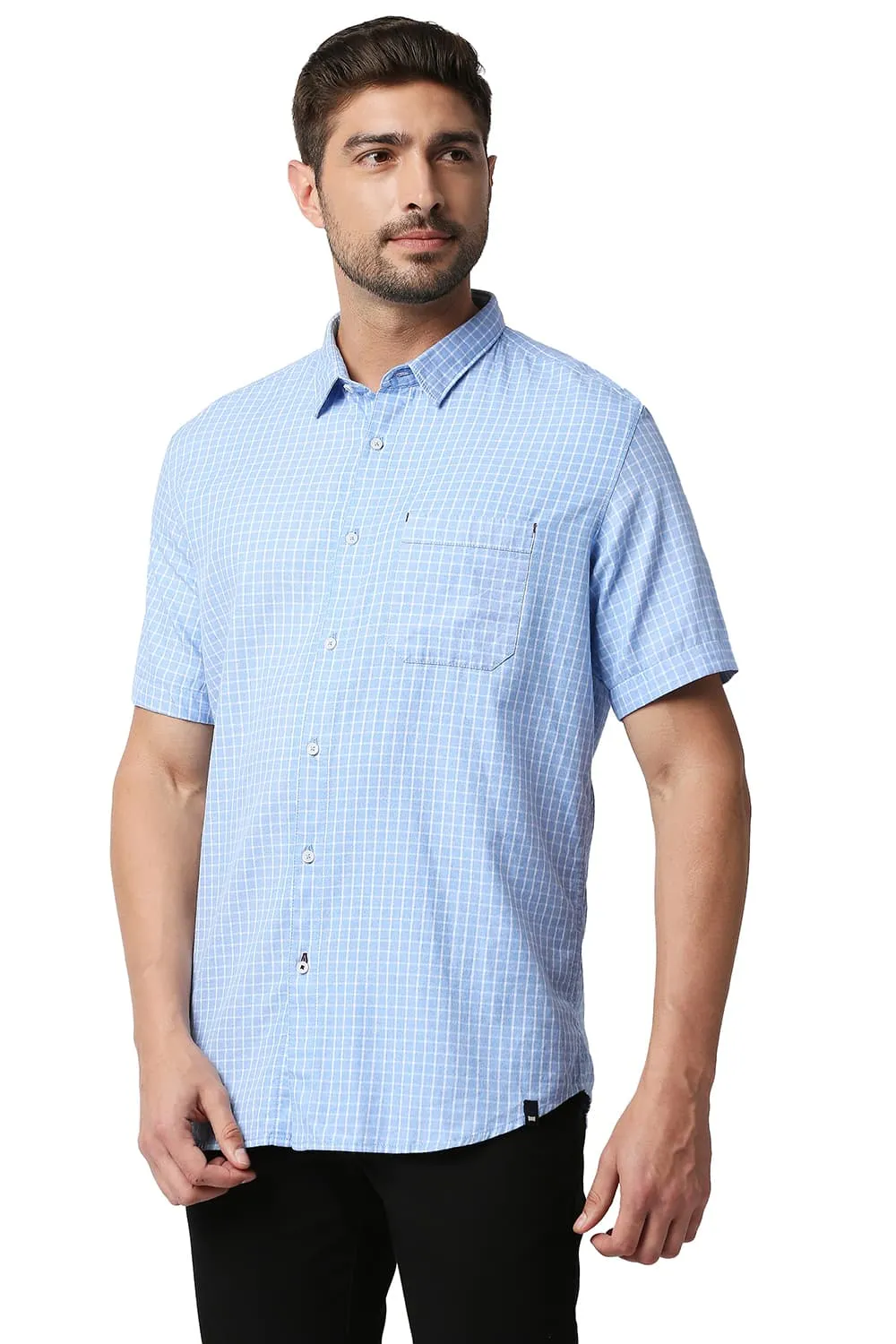 Slim Fit Grindle Checks Halfsleeves Shirt