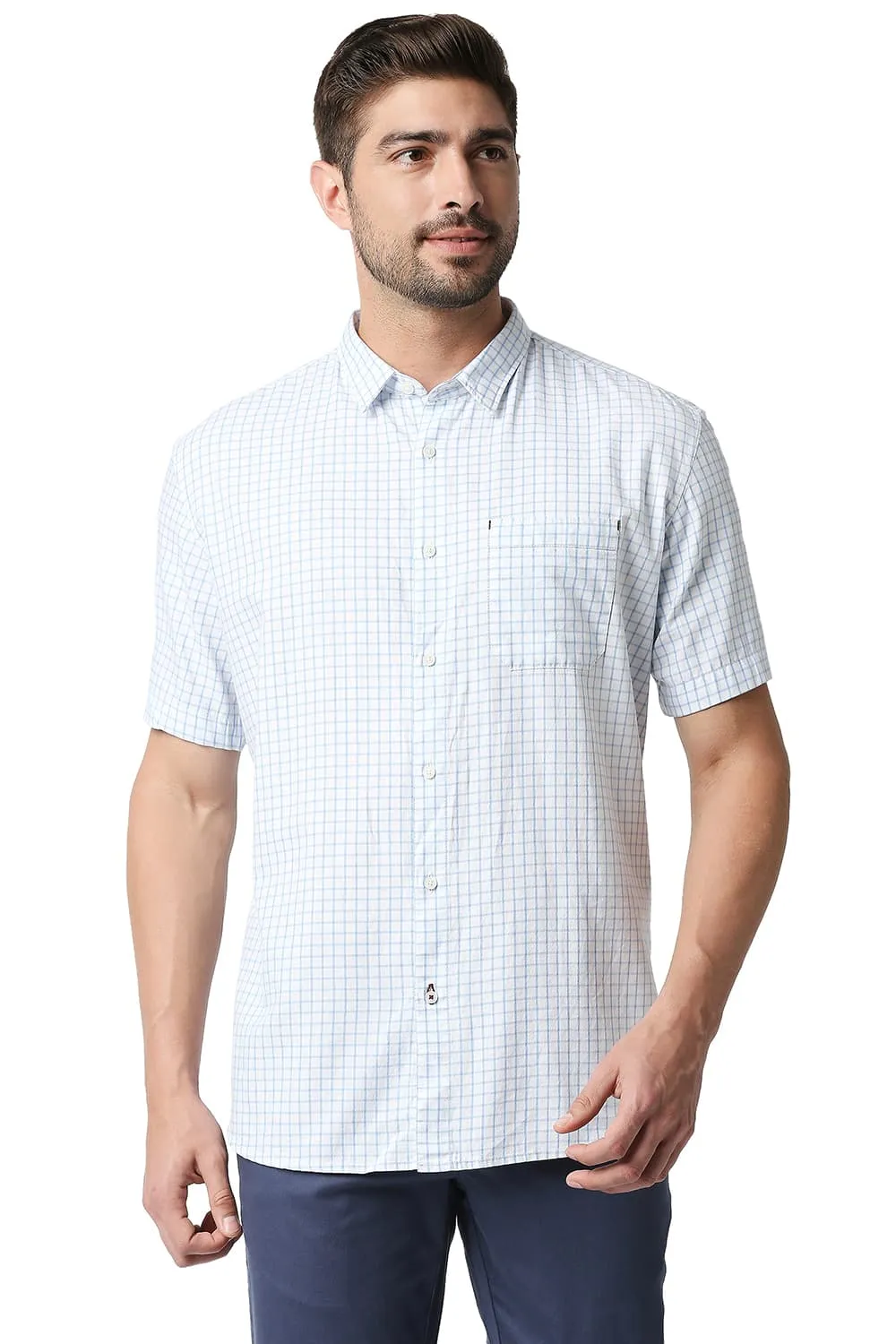 Slim Fit Grindle Checks Halfsleeves Shirt