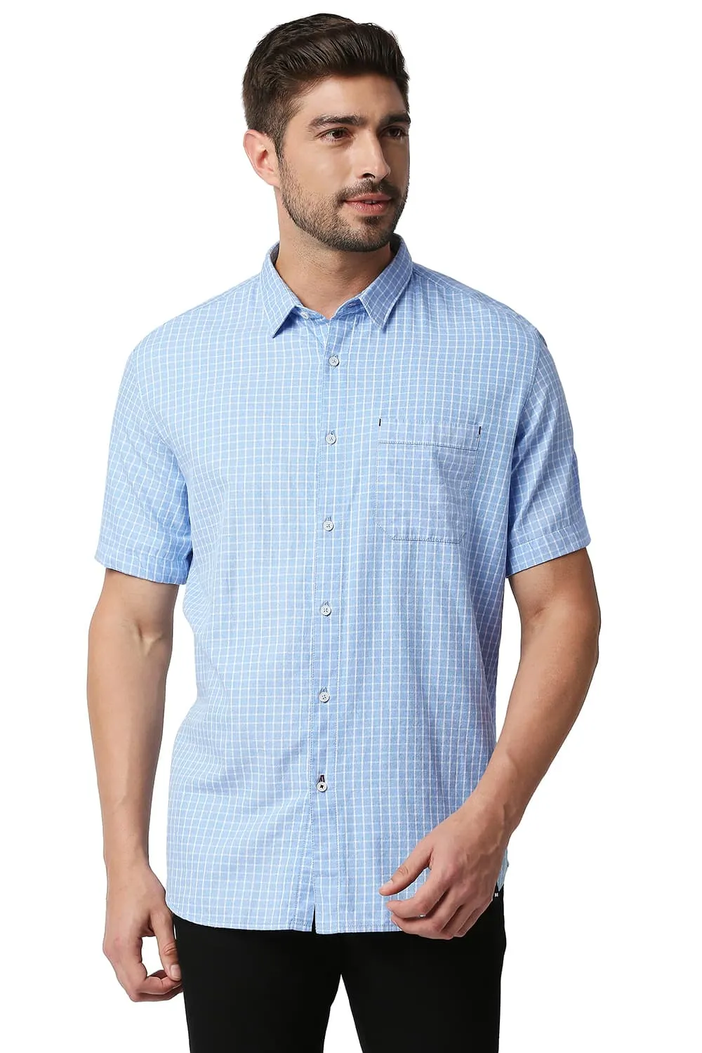 Slim Fit Grindle Checks Halfsleeves Shirt