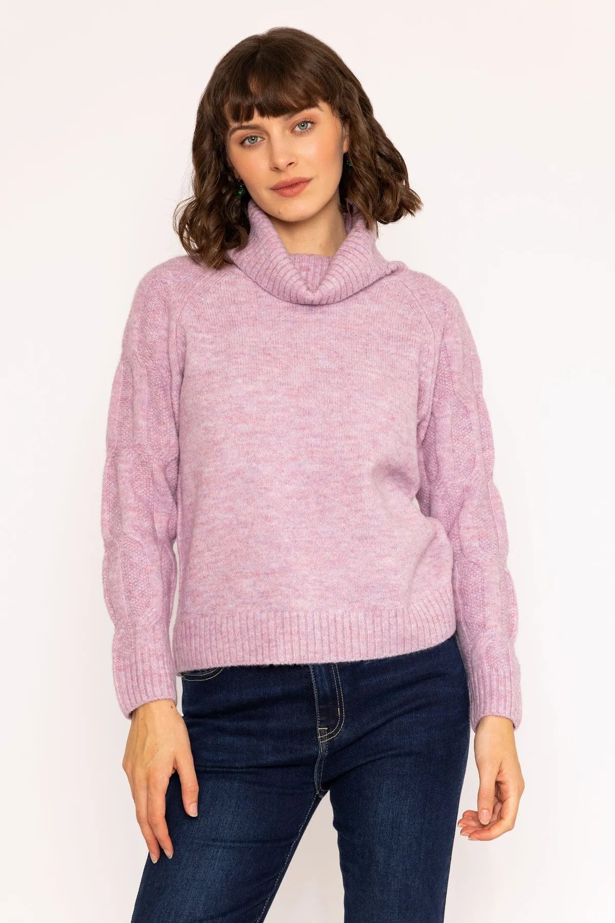 Slouchy Roll Neck Knit Jumper in Lilac