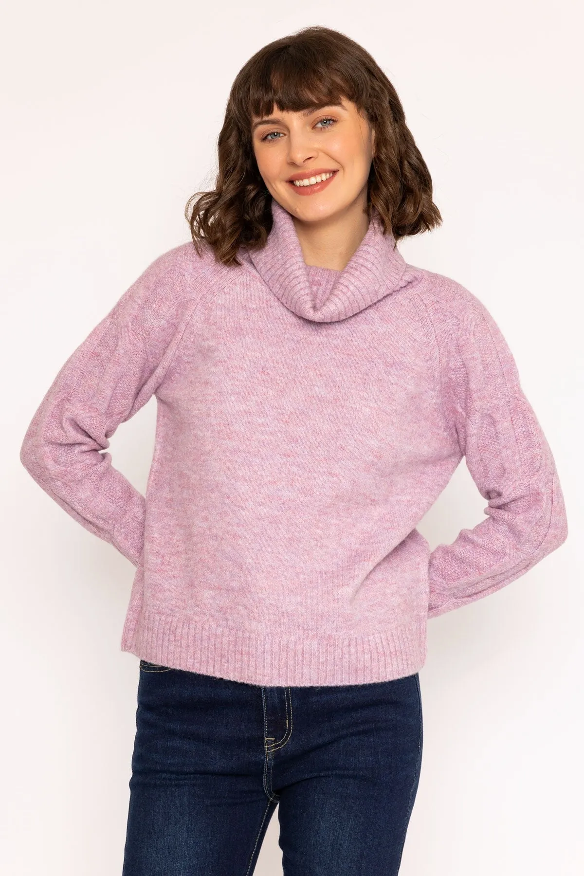 Slouchy Roll Neck Knit Jumper in Lilac