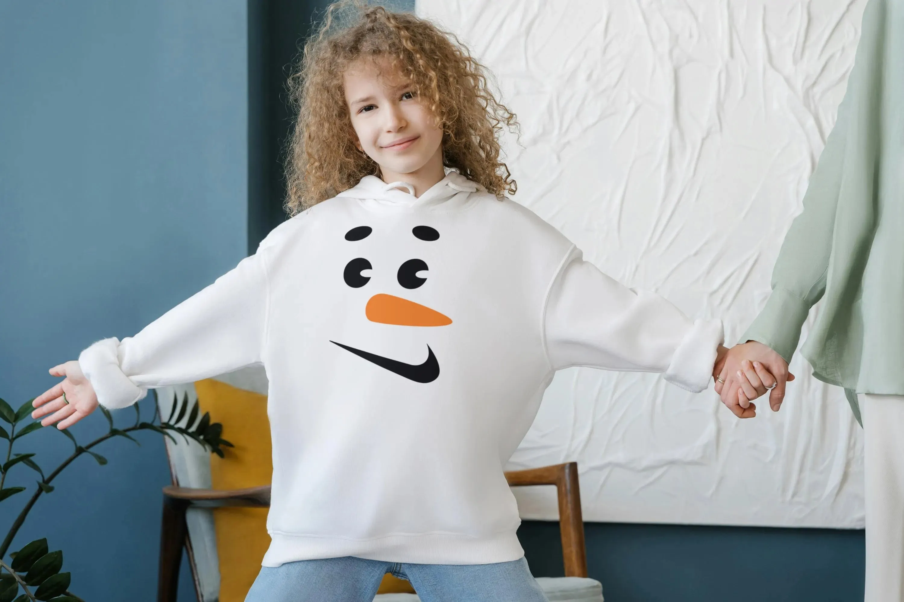 Snowman Face Sports Nike style Hoodie - Junior Sizes - Christmas Jumper.