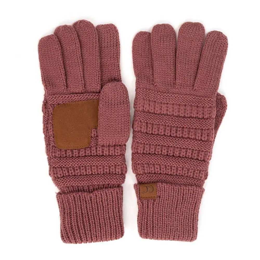 Solid Ribbed Knit Smart Touch Gloves - Coco Berry