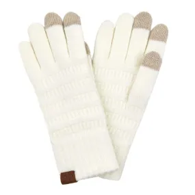 Solid Ribbed Knit Smart Touch Gloves - Ivory