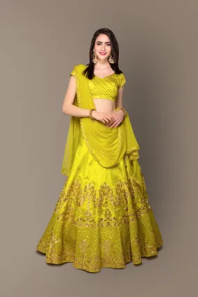 Sophisticated Green Colored Party wear Embroidered Lehenga Choli