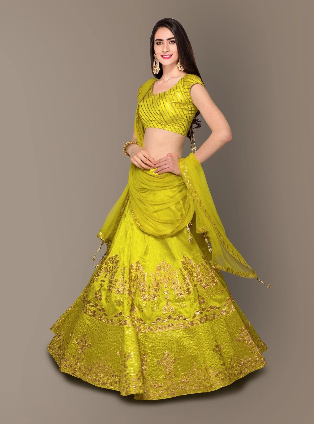 Sophisticated Green Colored Party wear Embroidered Lehenga Choli