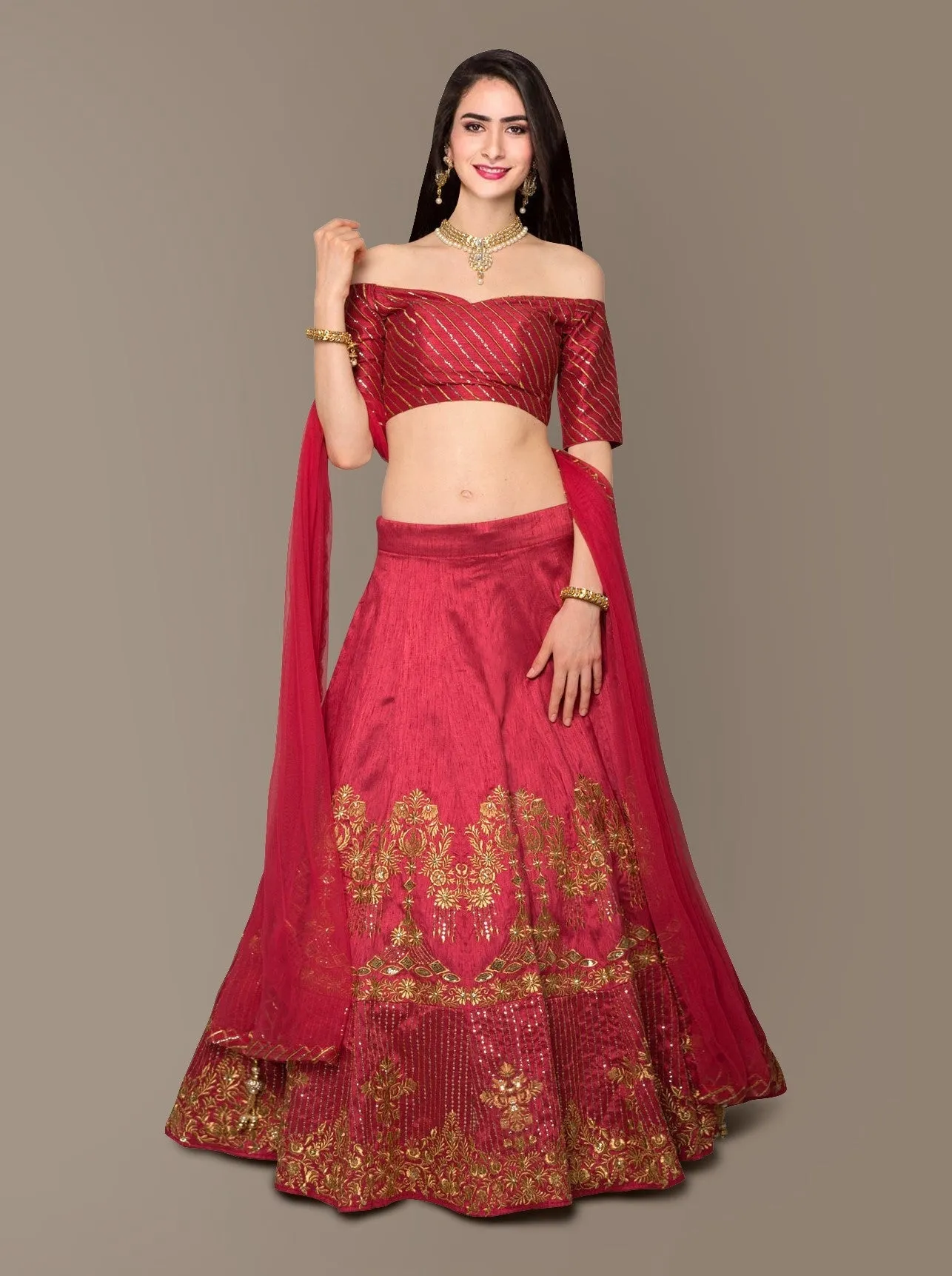 Sophisticated Red Colored Party wear Embroidered Lehenga Choli