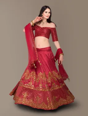 Sophisticated Red Colored Party wear Embroidered Lehenga Choli