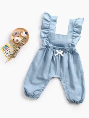 Spanish Blue Ruffled Sleeveless Summer Baby Onesie Jumpsuit