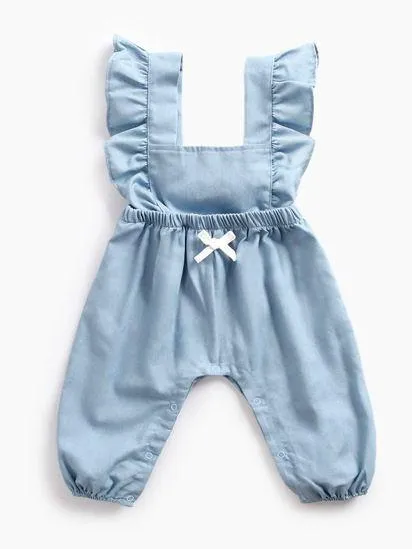 Spanish Blue Ruffled Sleeveless Summer Baby Onesie Jumpsuit