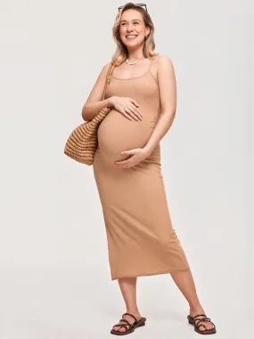 Square Neck Ribbed Maternity Dress